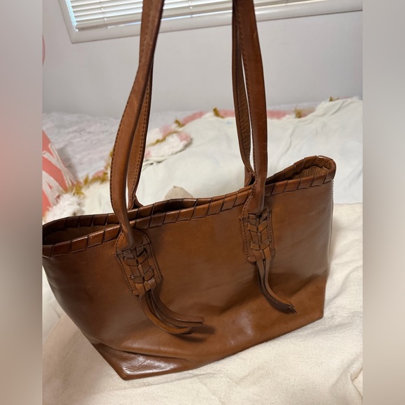 Frye Layla Concho Cognac Leather Shopper Tote Braided Detail - Picture 4 of 11